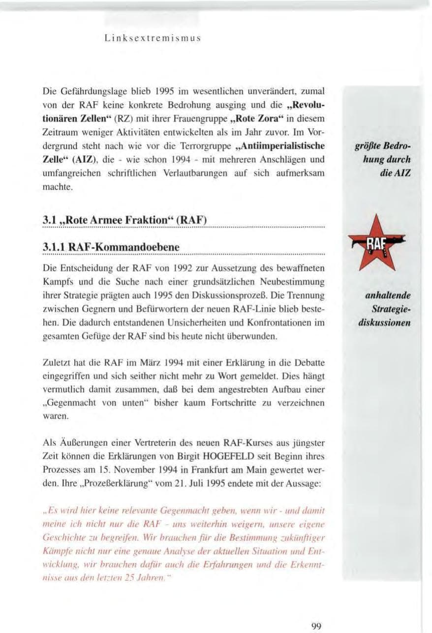 Seite 99 des Verfassungsschutzbericht 1995 Baden-Württemberg