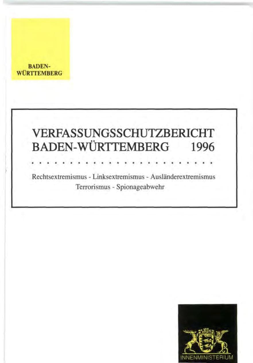Seite 1 des Verfassungsschutzbericht 1996 Baden-Württemberg