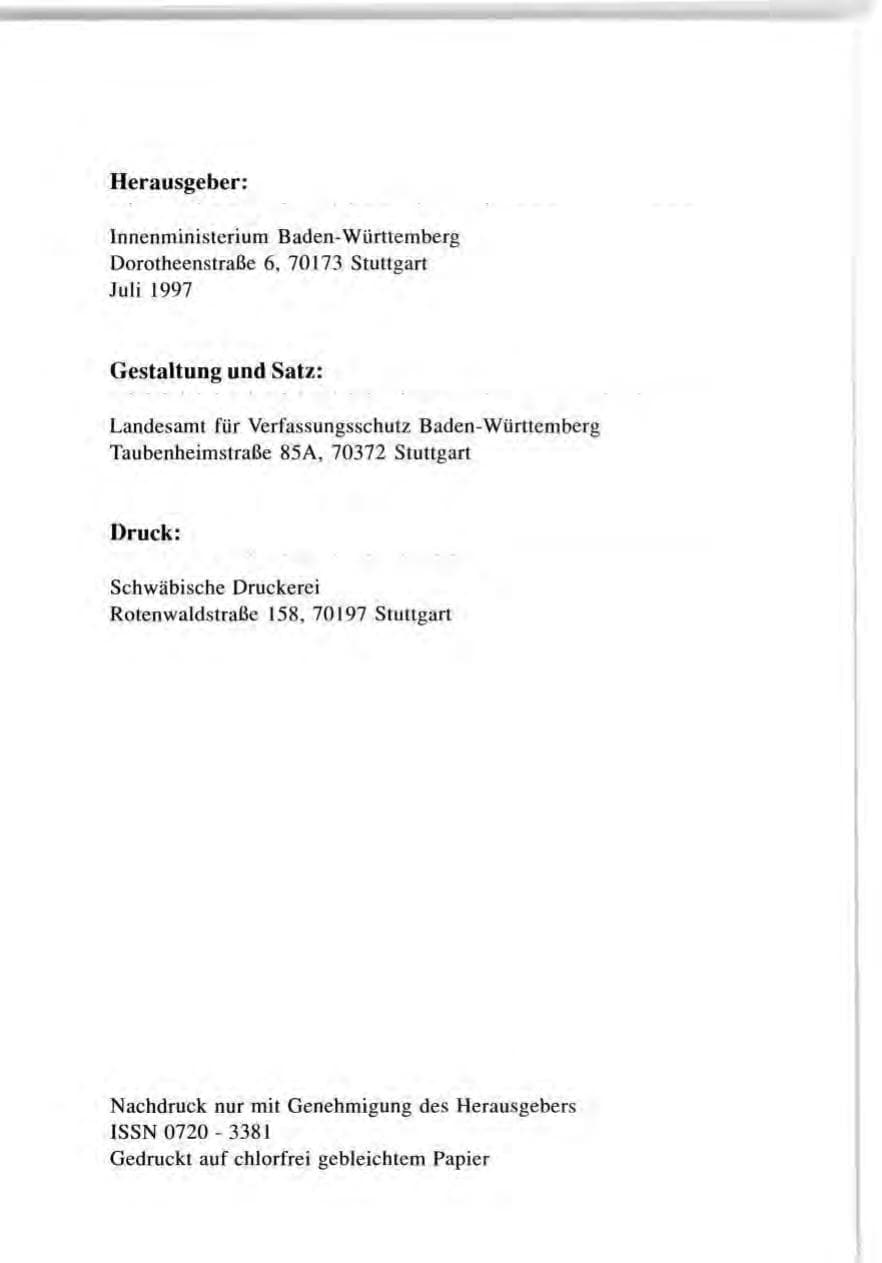 Seite 2 des Verfassungsschutzbericht 1996 Baden-Württemberg