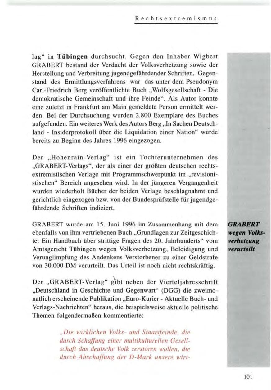 Seite 101 des Verfassungsschutzbericht 1996 Baden-Württemberg