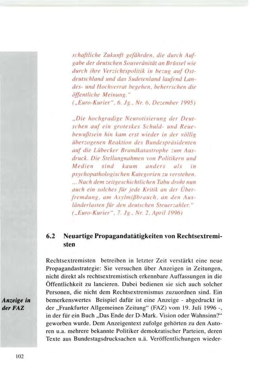 Seite 102 des Verfassungsschutzbericht 1996 Baden-Württemberg