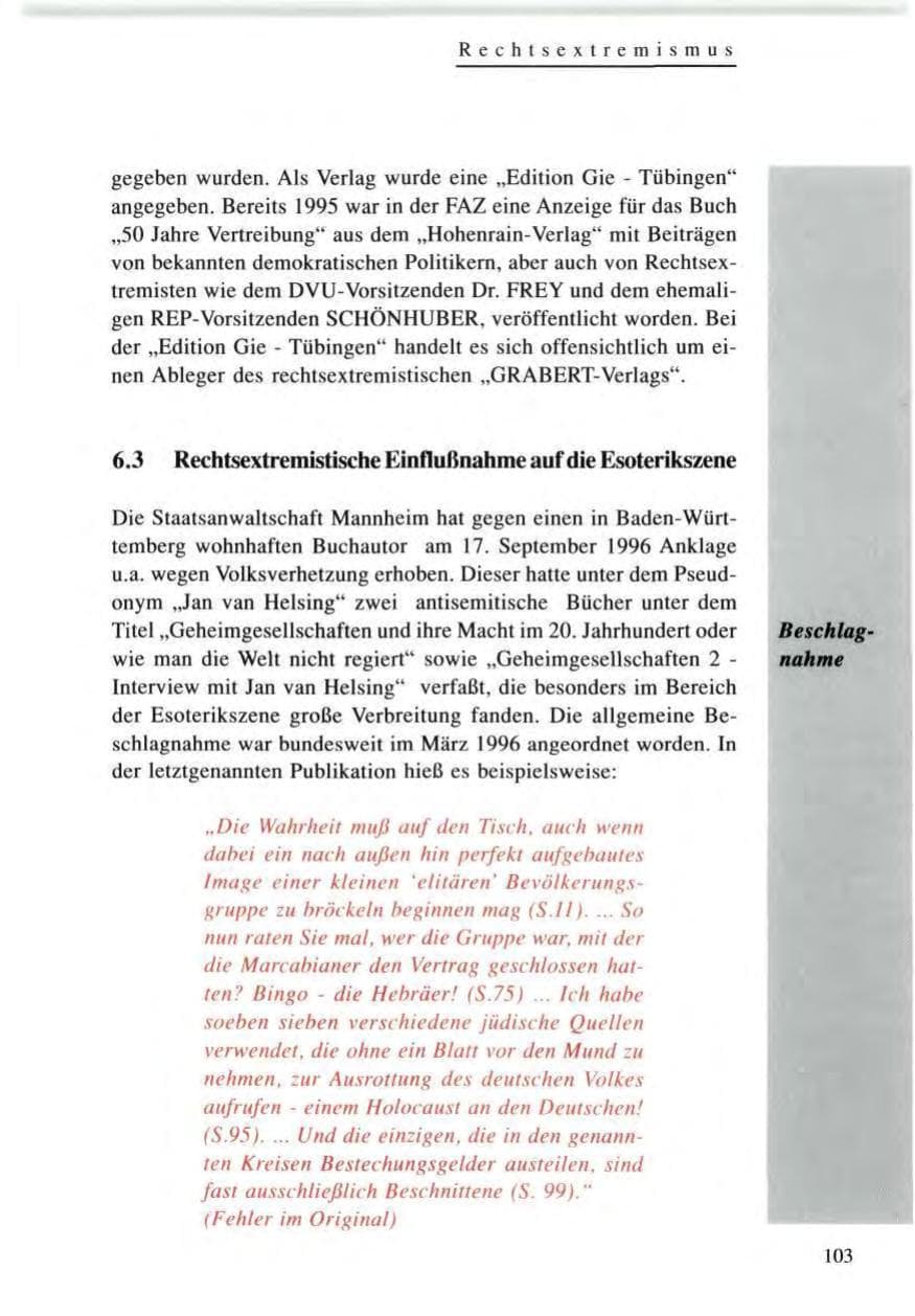 Seite 103 des Verfassungsschutzbericht 1996 Baden-Württemberg