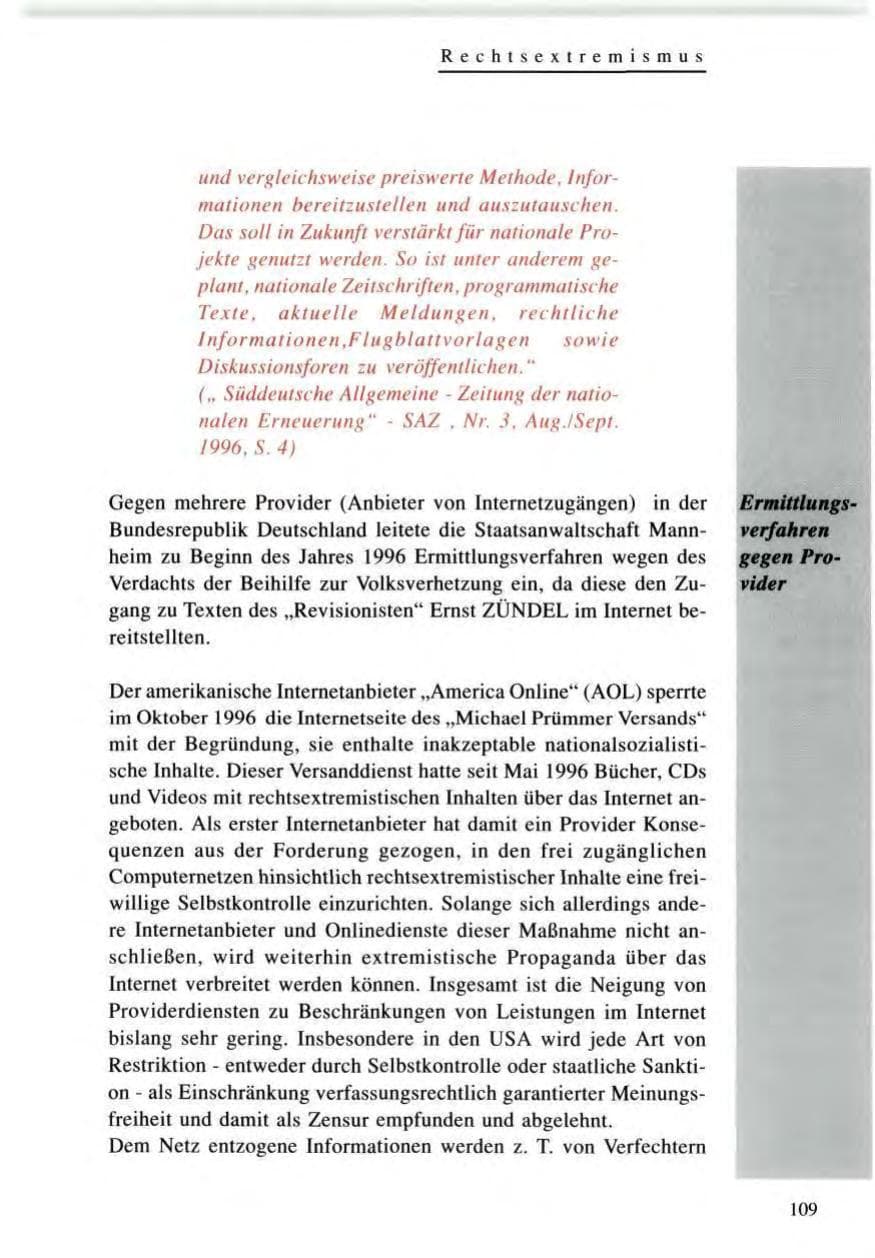 Seite 109 des Verfassungsschutzbericht 1996 Baden-Württemberg