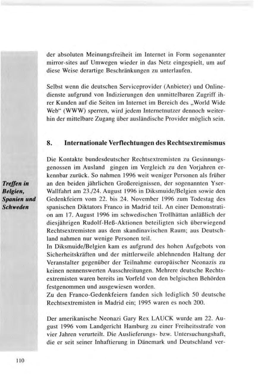 Seite 110 des Verfassungsschutzbericht 1996 Baden-Württemberg