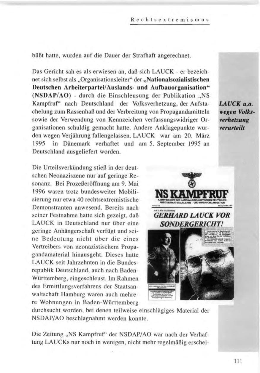 Seite 111 des Verfassungsschutzbericht 1996 Baden-Württemberg