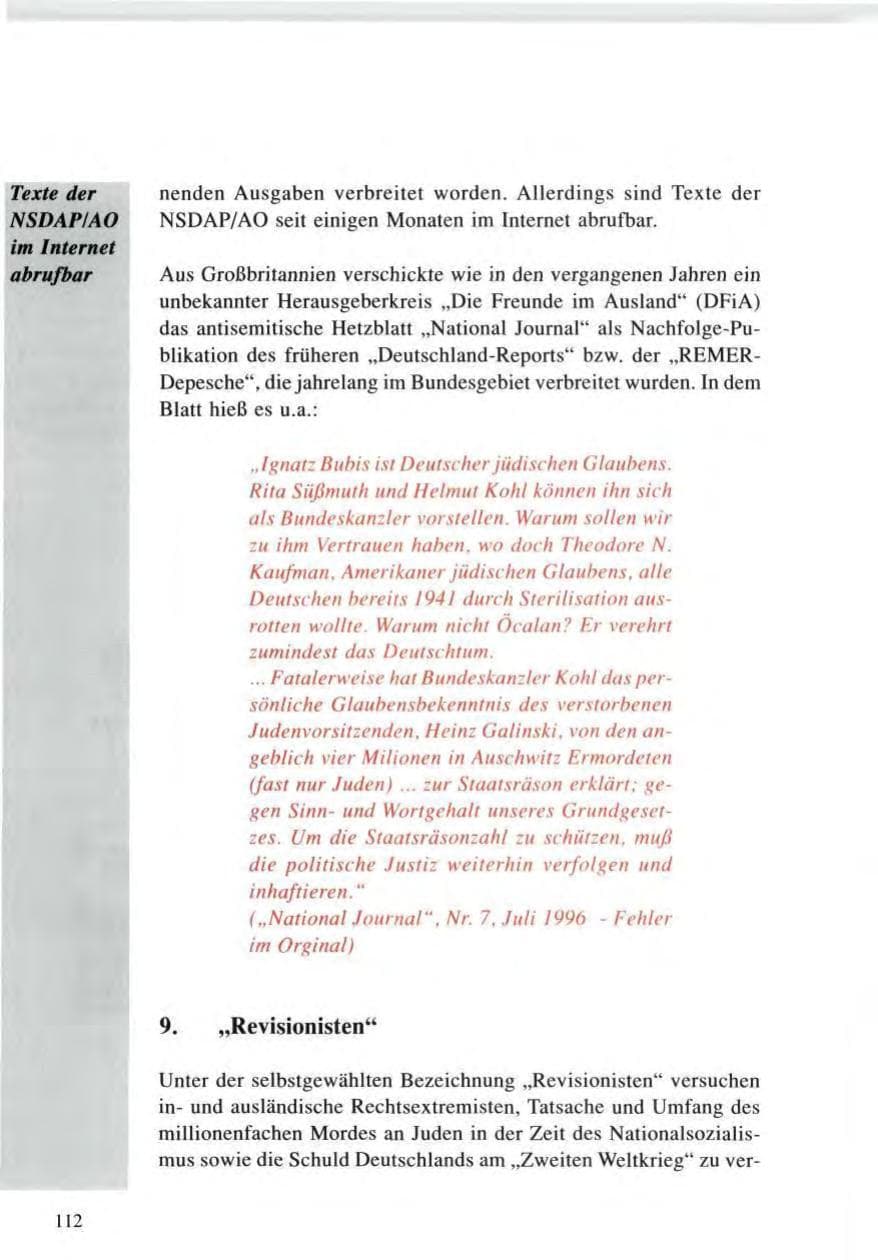 Seite 112 des Verfassungsschutzbericht 1996 Baden-Württemberg
