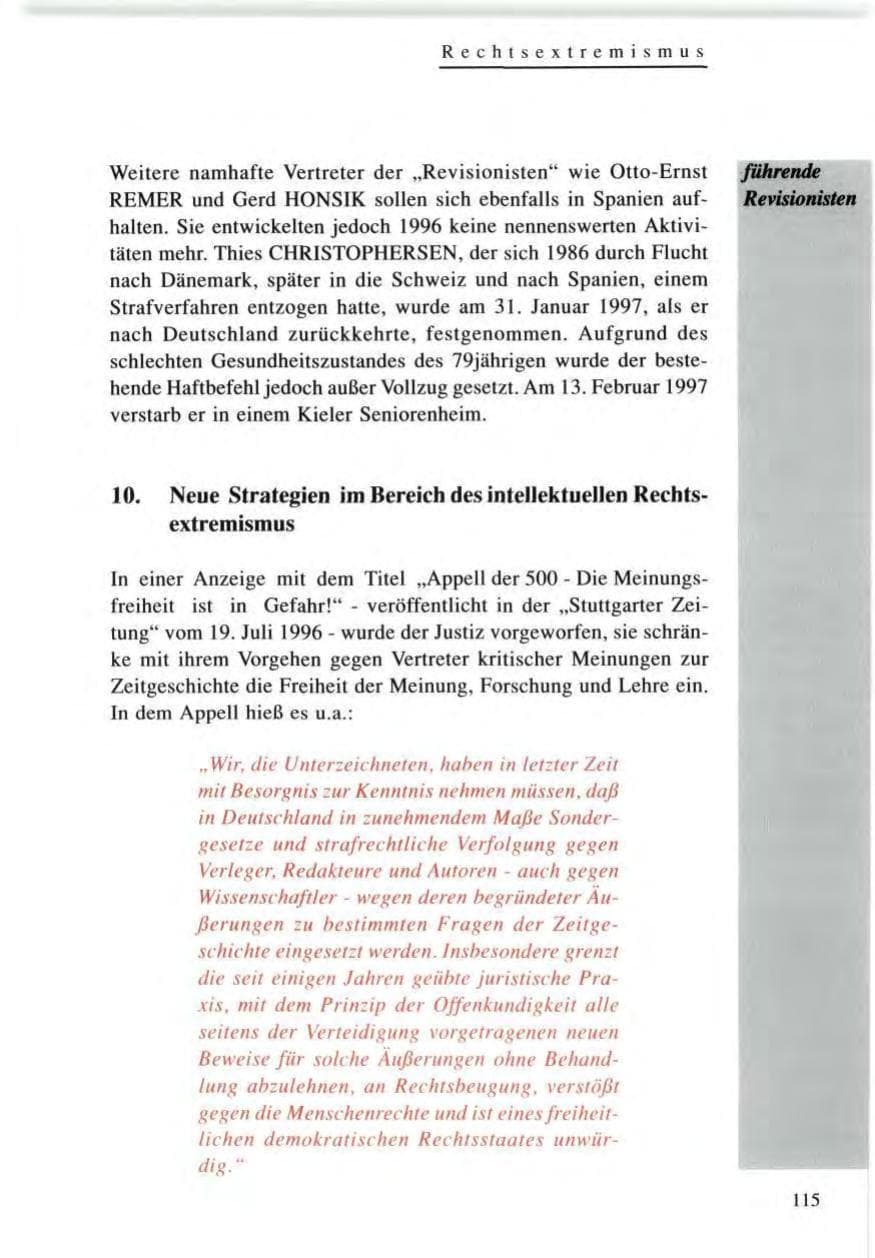 Seite 115 des Verfassungsschutzbericht 1996 Baden-Württemberg