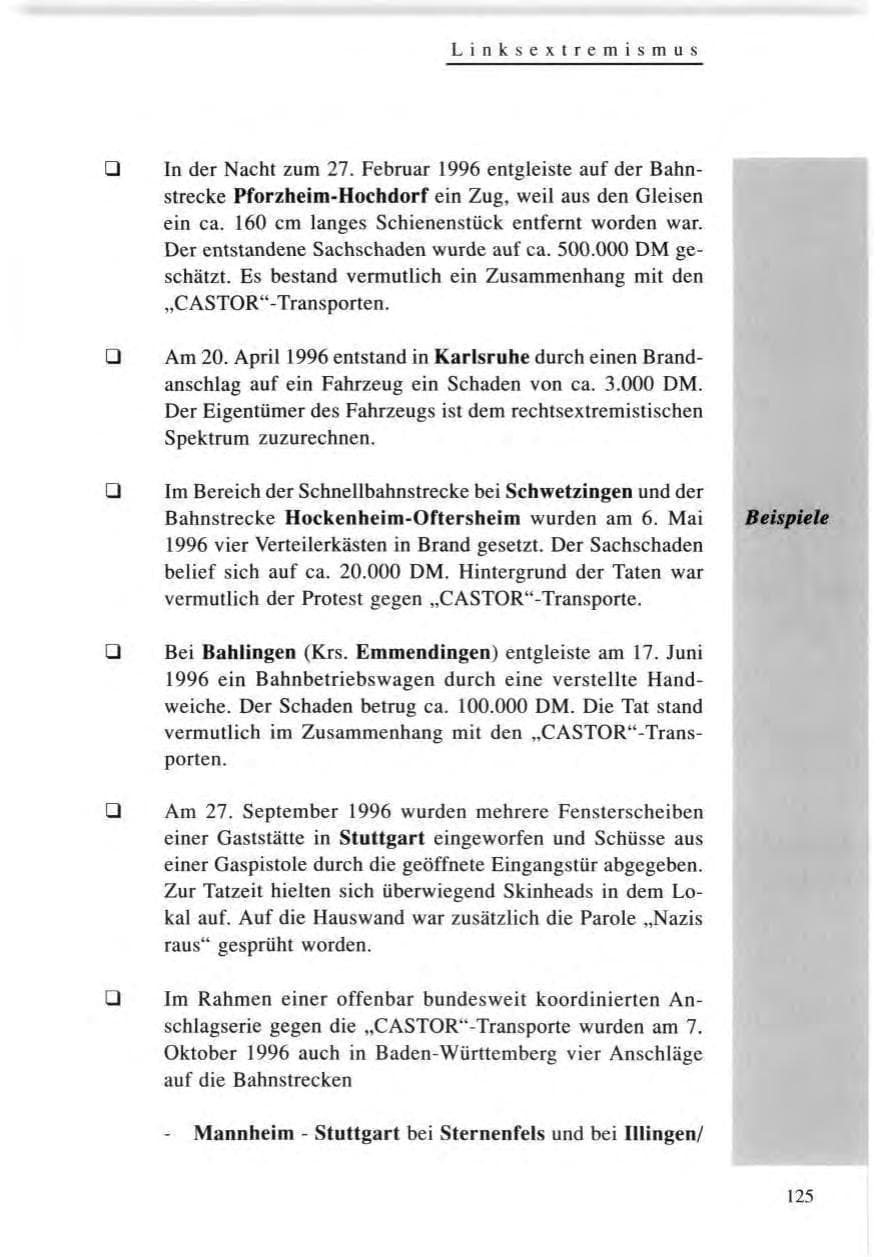 Seite 125 des Verfassungsschutzbericht 1996 Baden-Württemberg