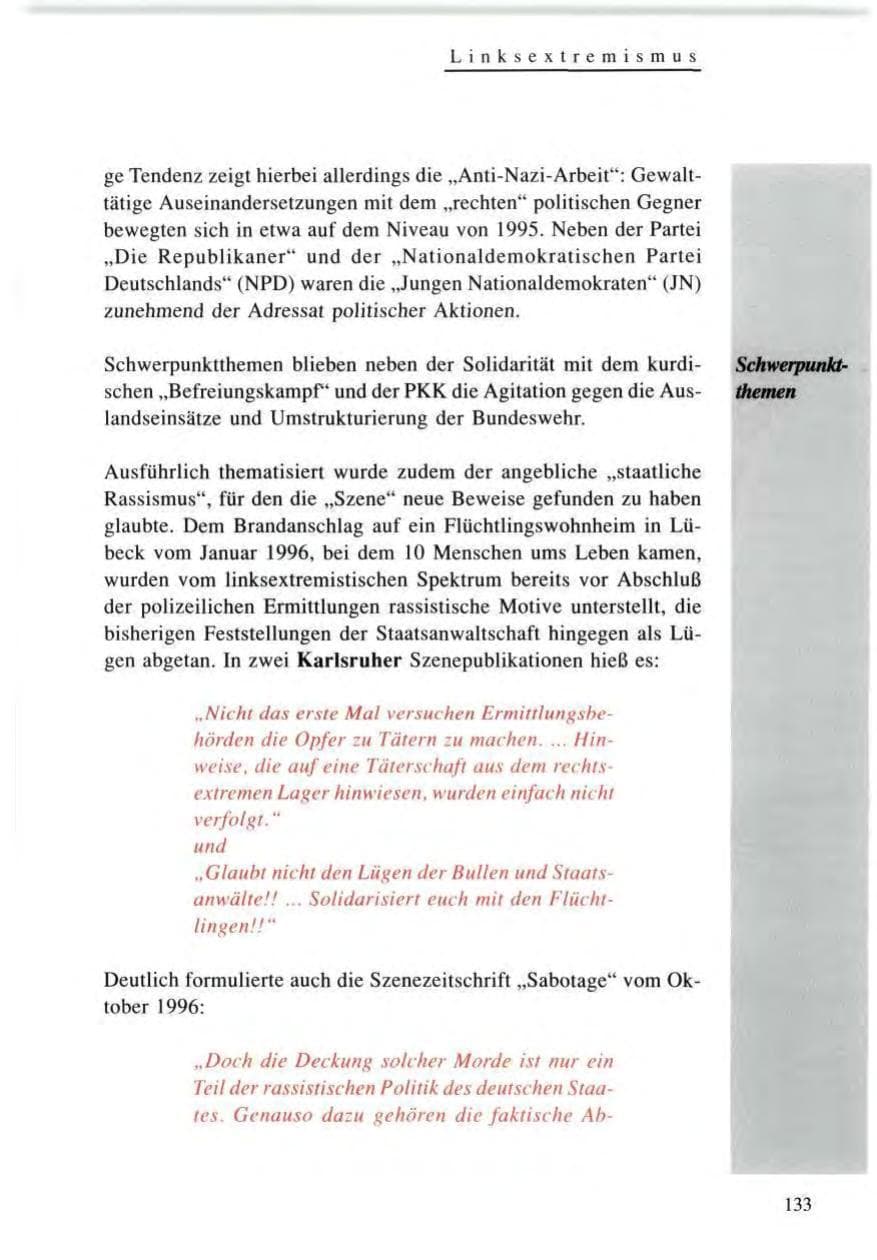 Seite 133 des Verfassungsschutzbericht 1996 Baden-Württemberg