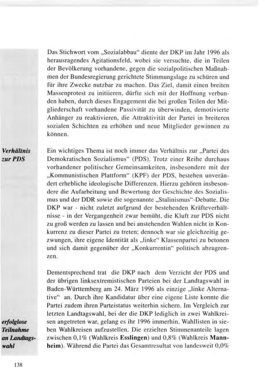 Seite 138 des Verfassungsschutzbericht 1996 Baden-Württemberg