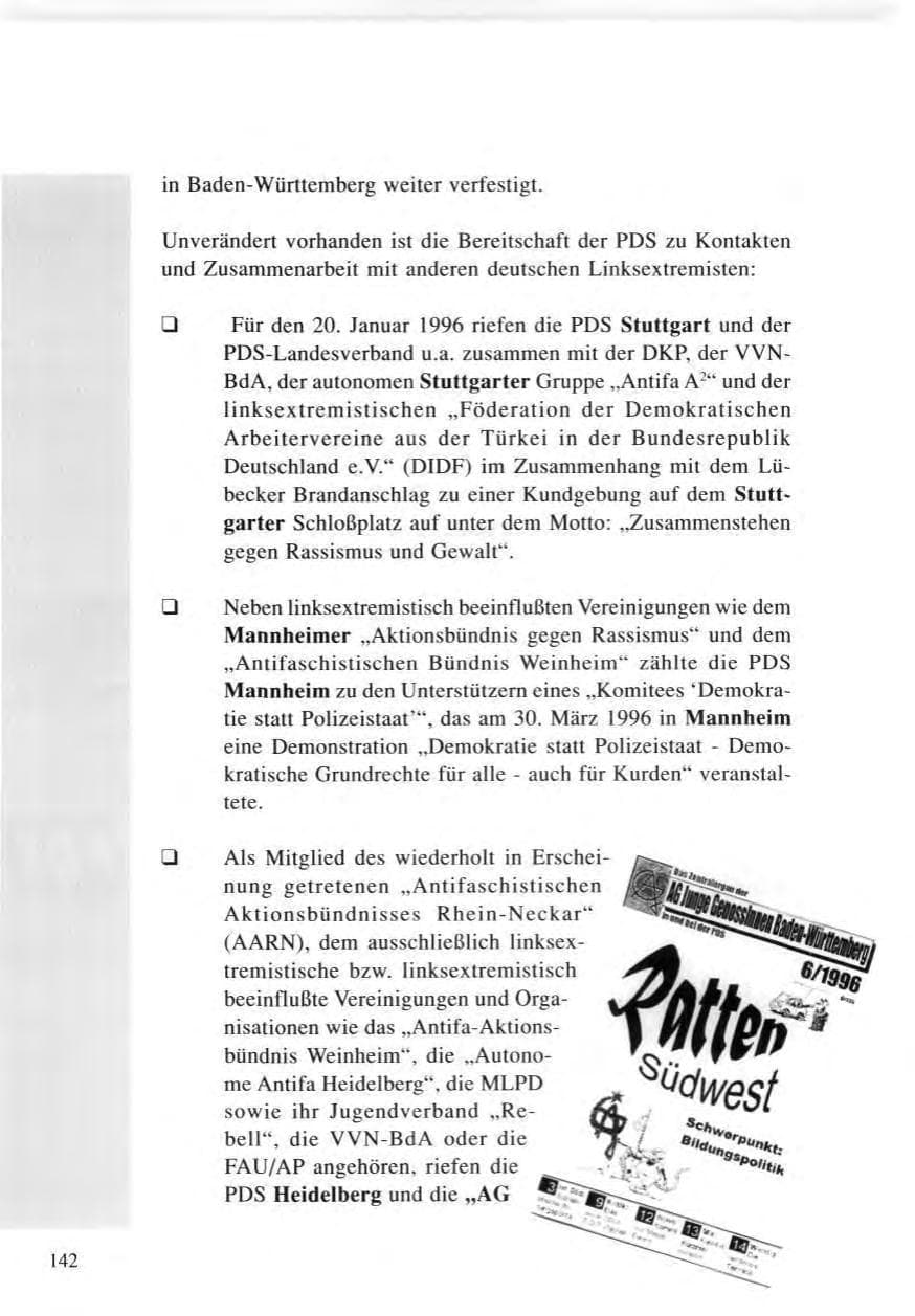 Seite 142 des Verfassungsschutzbericht 1996 Baden-Württemberg