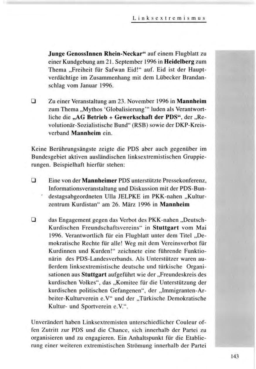 Seite 143 des Verfassungsschutzbericht 1996 Baden-Württemberg