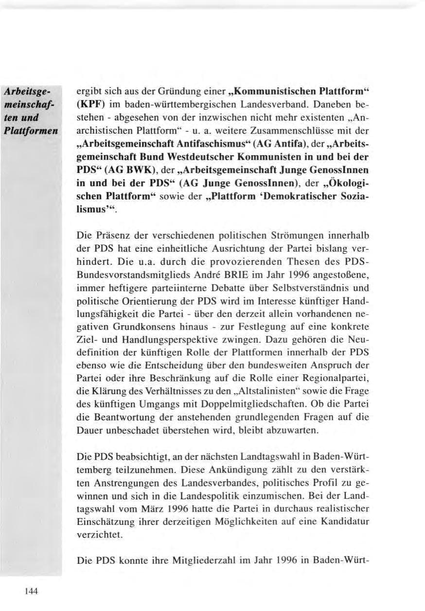Seite 144 des Verfassungsschutzbericht 1996 Baden-Württemberg
