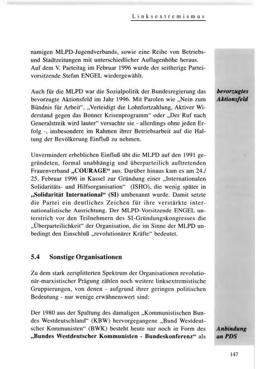 Seite 147 des Verfassungsschutzbericht 1996 Baden-Württemberg