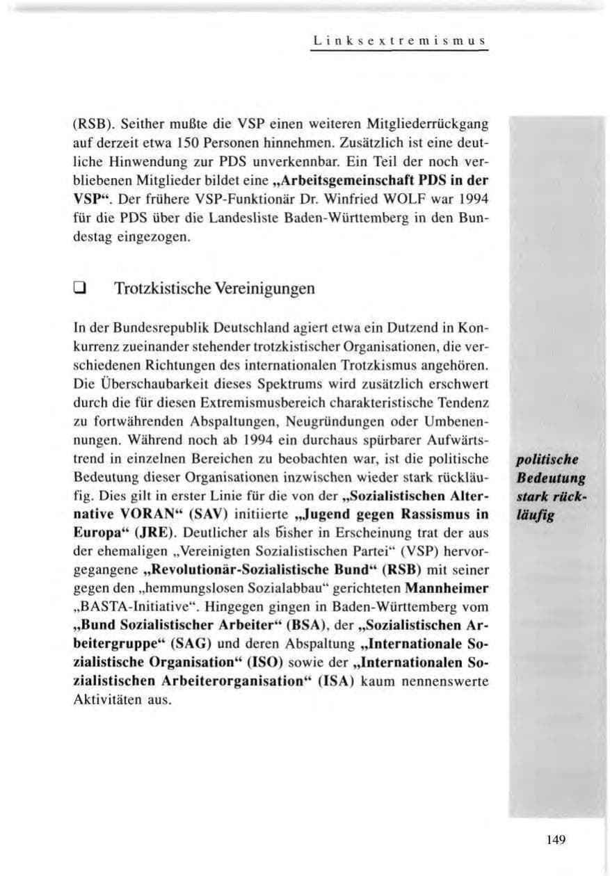Seite 149 des Verfassungsschutzbericht 1996 Baden-Württemberg