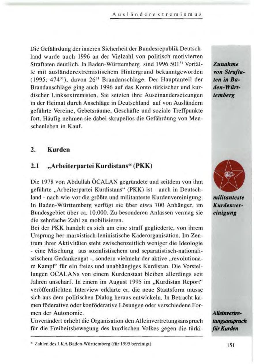 Seite 151 des Verfassungsschutzbericht 1996 Baden-Württemberg