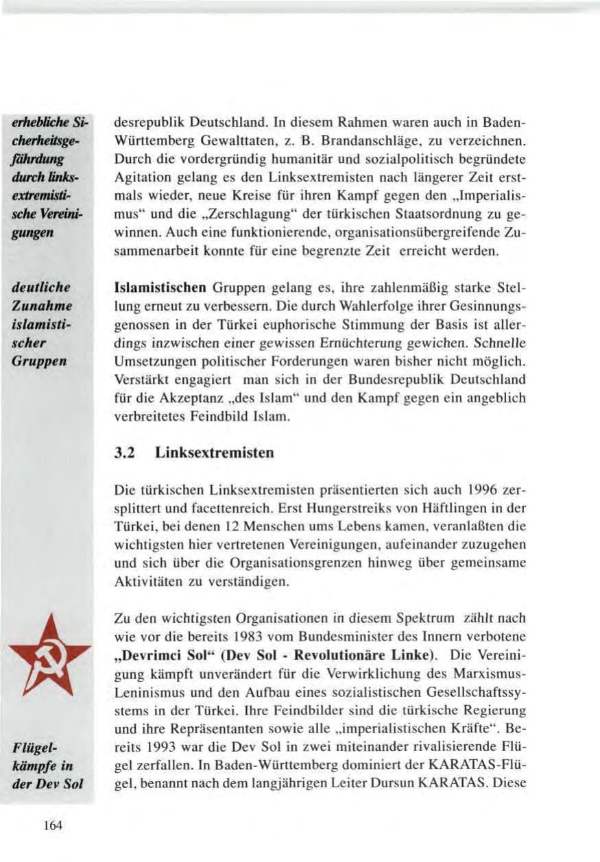 Seite 164 des Verfassungsschutzbericht 1996 Baden-Württemberg