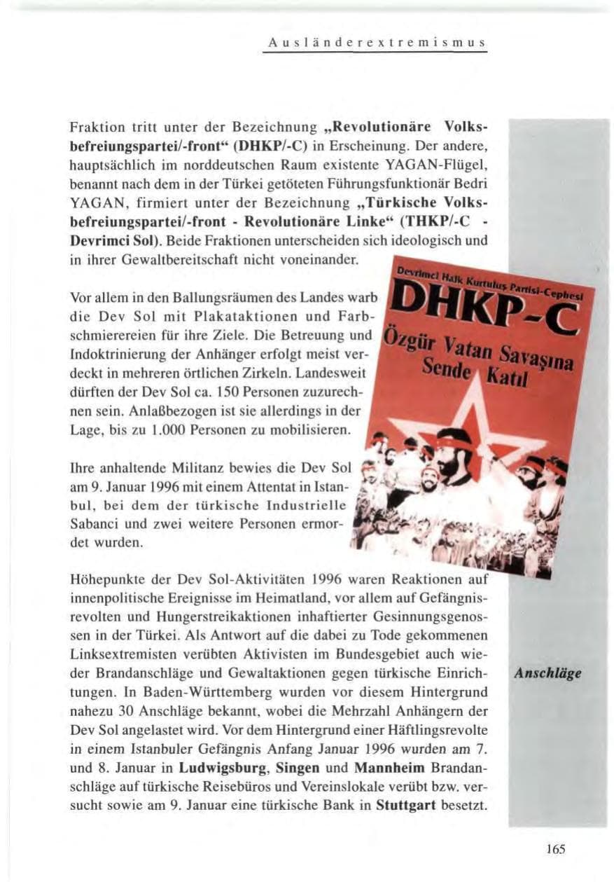 Seite 165 des Verfassungsschutzbericht 1996 Baden-Württemberg