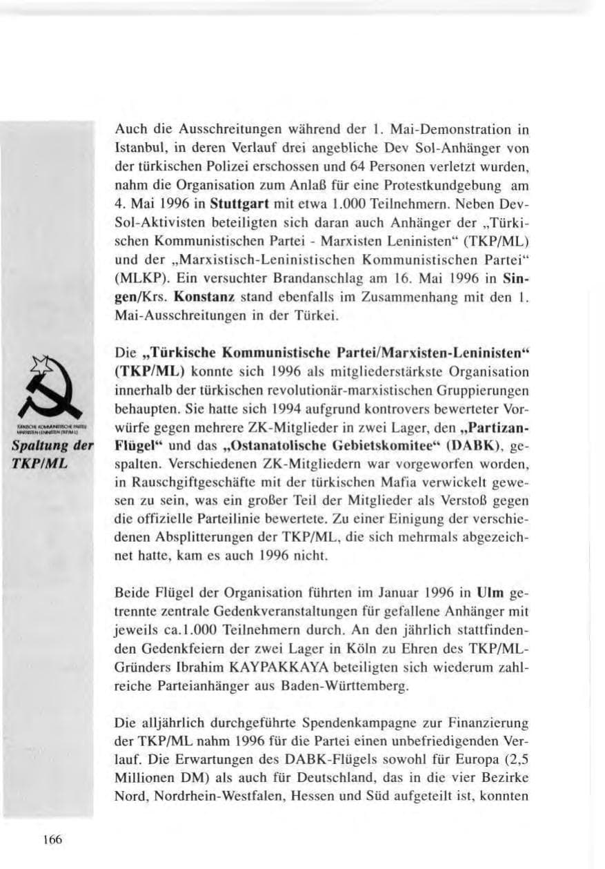 Seite 166 des Verfassungsschutzbericht 1996 Baden-Württemberg