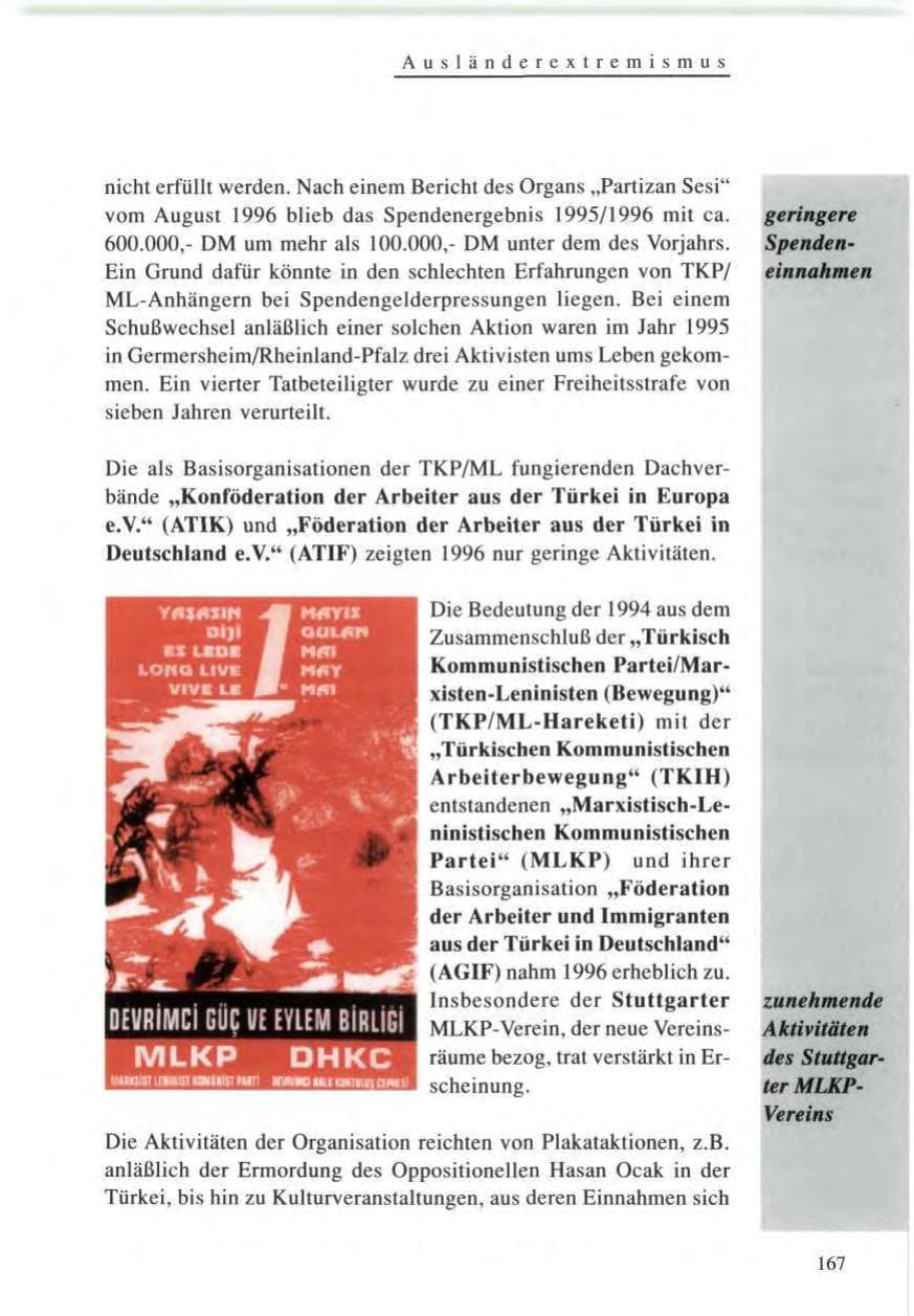 Seite 167 des Verfassungsschutzbericht 1996 Baden-Württemberg