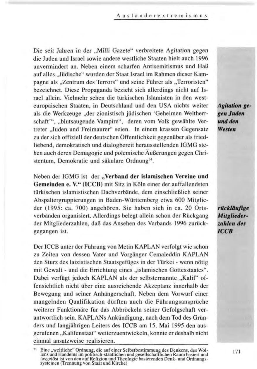 Seite 171 des Verfassungsschutzbericht 1996 Baden-Württemberg