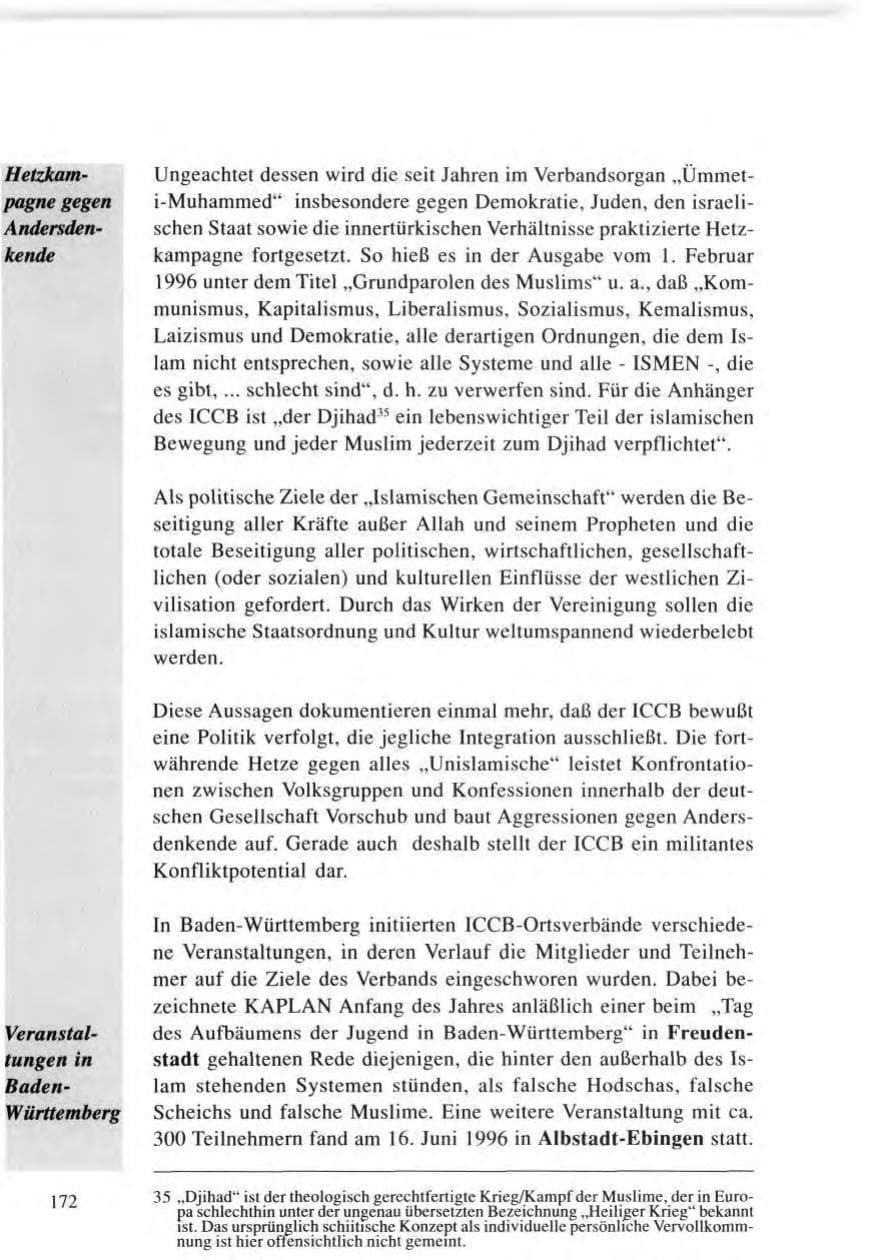 Seite 172 des Verfassungsschutzbericht 1996 Baden-Württemberg