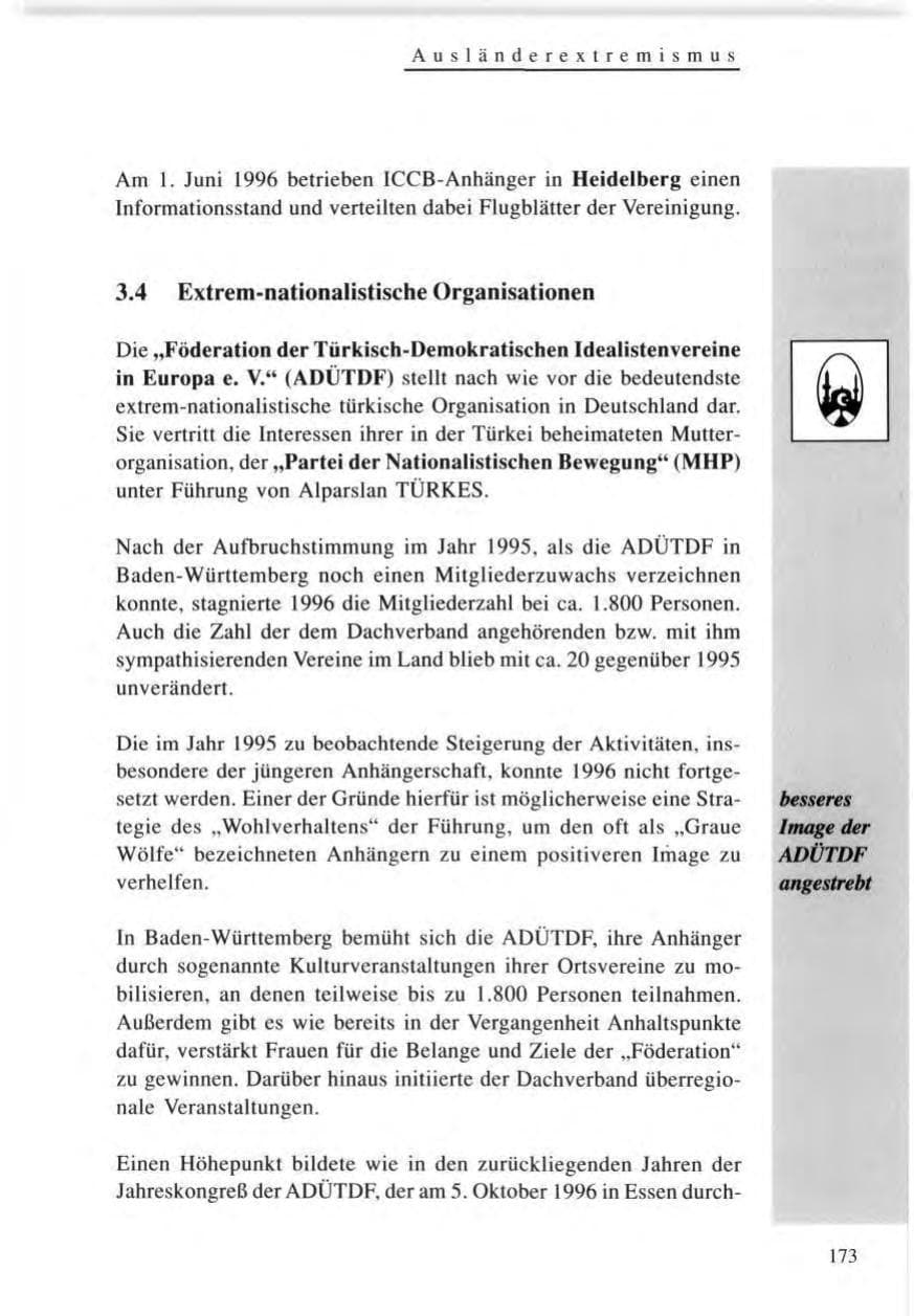 Seite 173 des Verfassungsschutzbericht 1996 Baden-Württemberg