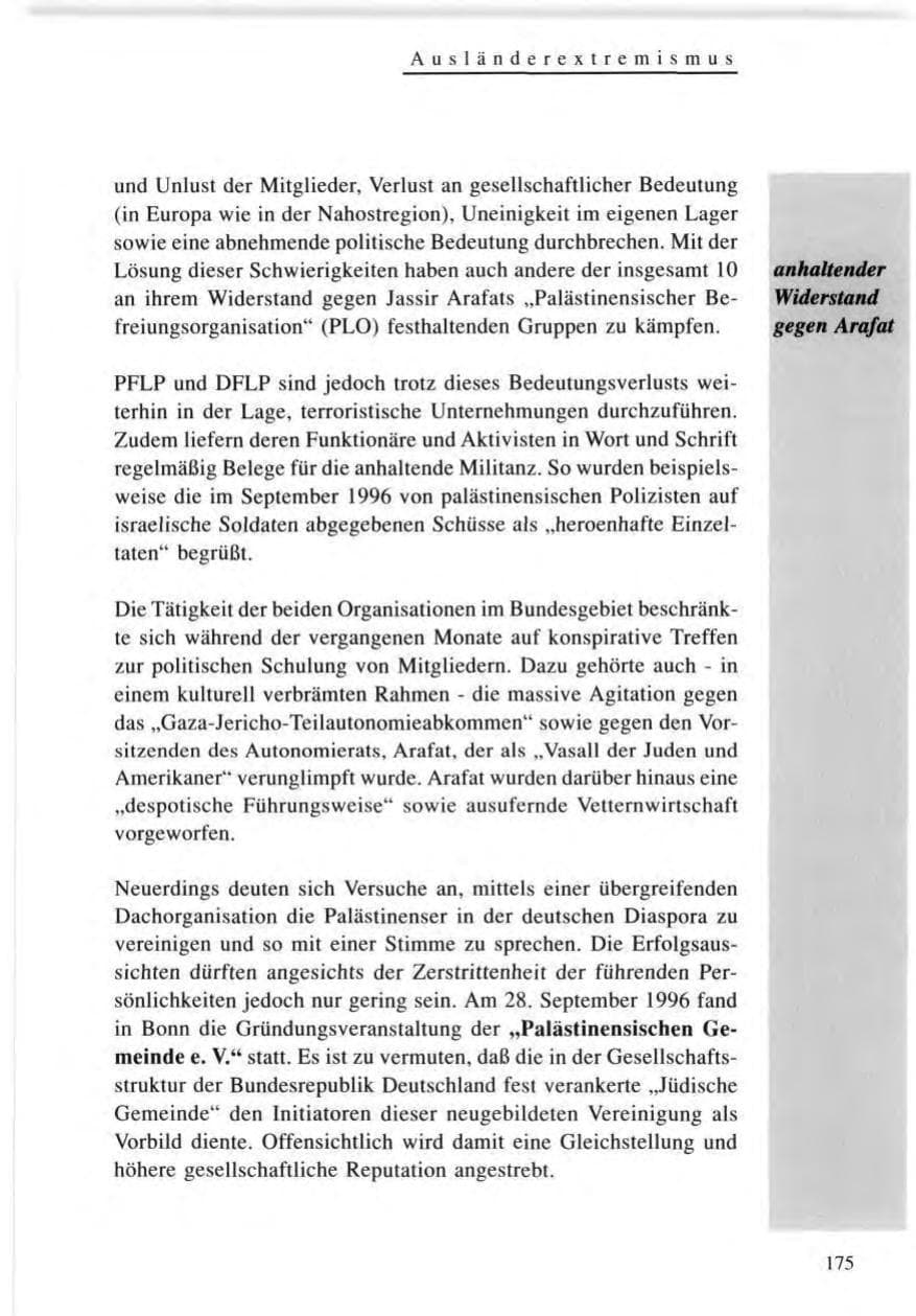 Seite 175 des Verfassungsschutzbericht 1996 Baden-Württemberg