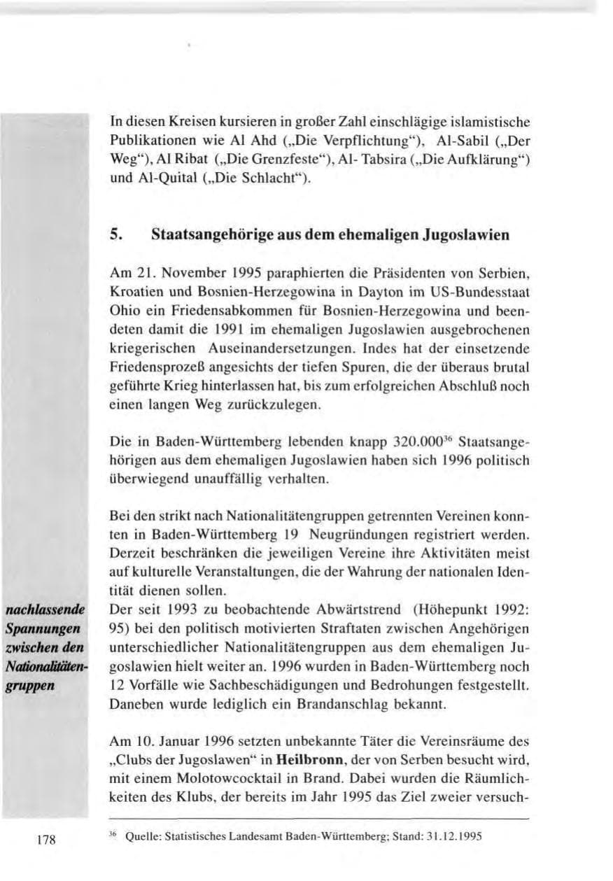 Seite 178 des Verfassungsschutzbericht 1996 Baden-Württemberg
