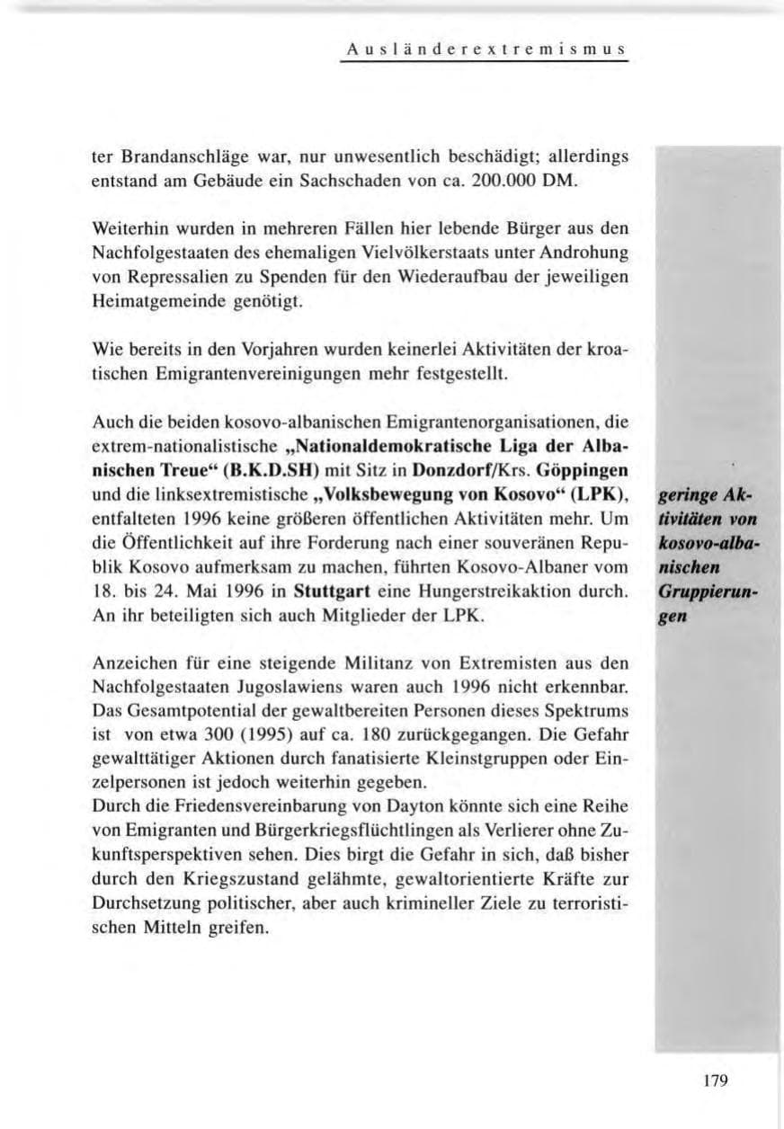 Seite 179 des Verfassungsschutzbericht 1996 Baden-Württemberg