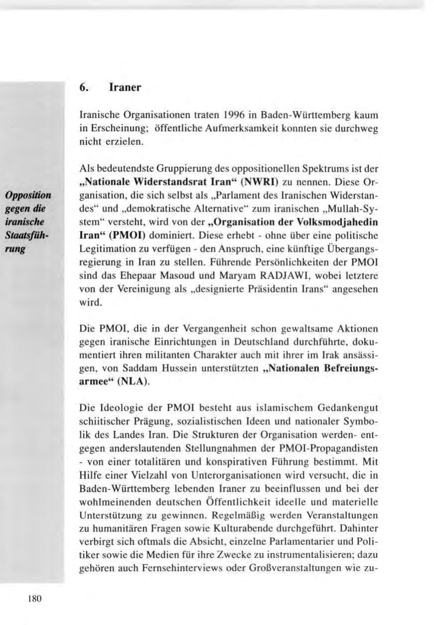 Seite 180 des Verfassungsschutzbericht 1996 Baden-Württemberg