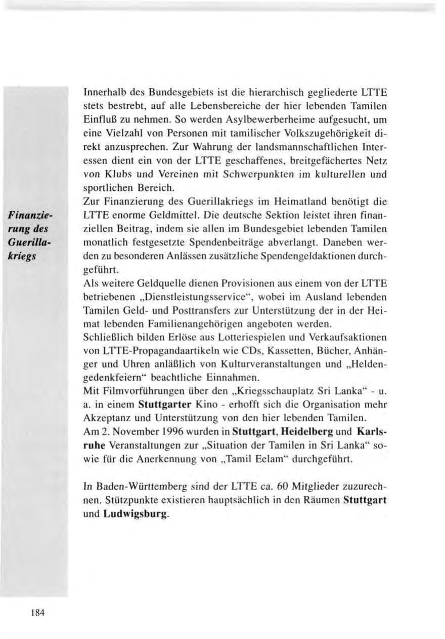 Seite 184 des Verfassungsschutzbericht 1996 Baden-Württemberg