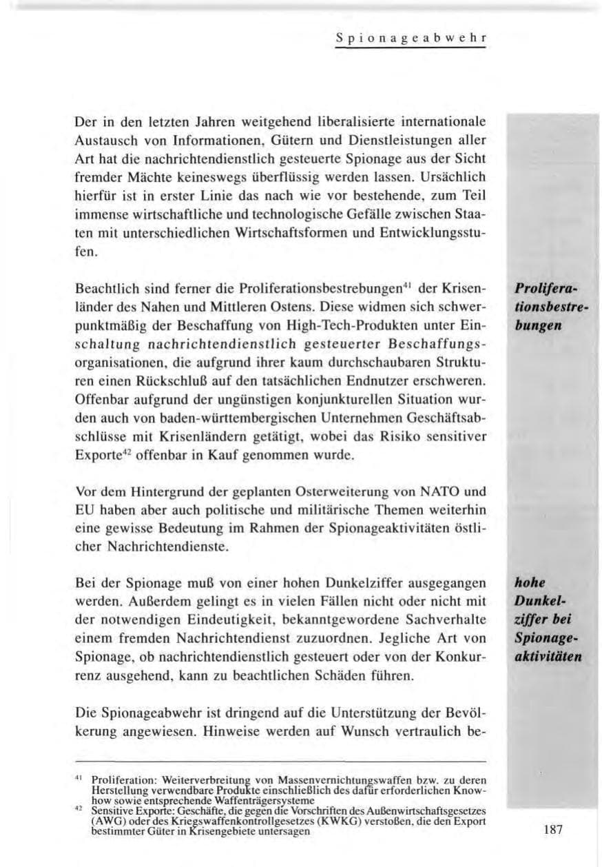Seite 187 des Verfassungsschutzbericht 1996 Baden-Württemberg