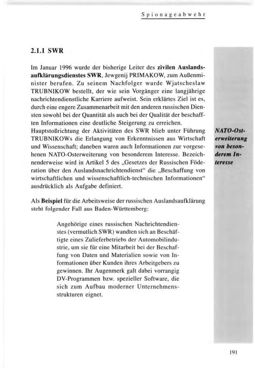 Seite 191 des Verfassungsschutzbericht 1996 Baden-Württemberg