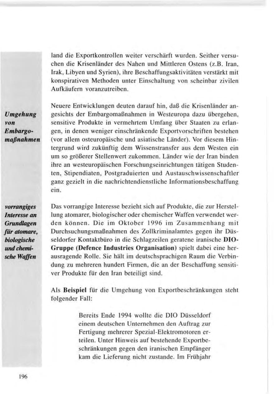 Seite 196 des Verfassungsschutzbericht 1996 Baden-Württemberg