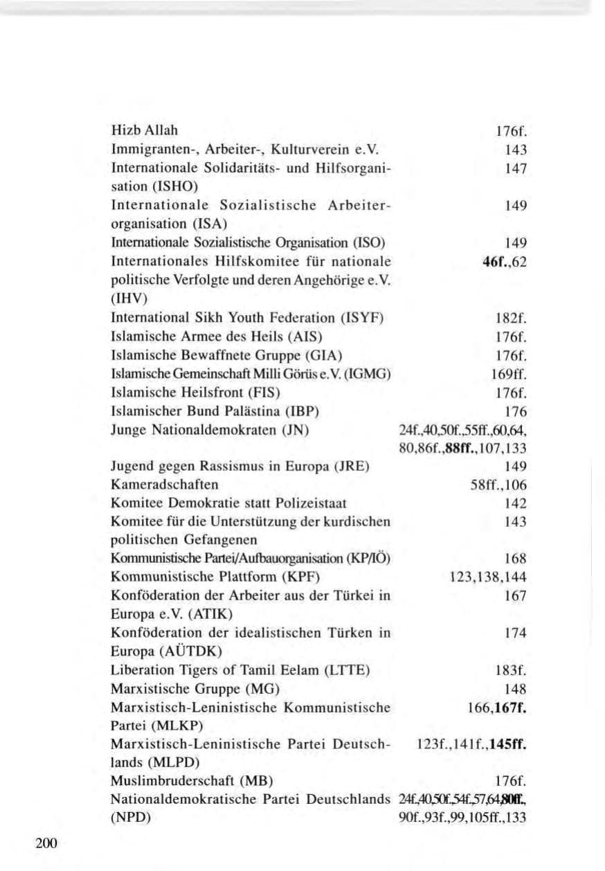 Seite 200 des Verfassungsschutzbericht 1996 Baden-Württemberg