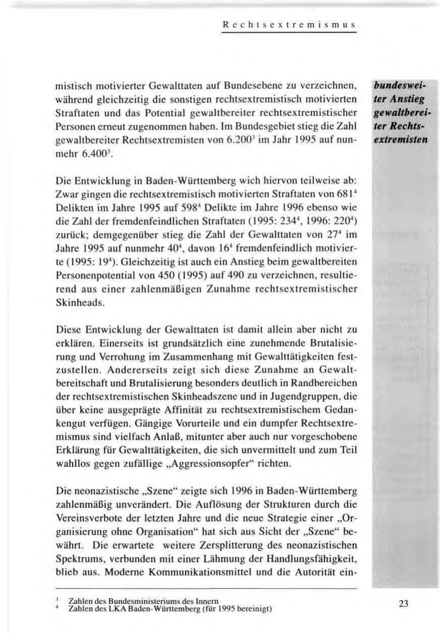 Seite 23 des Verfassungsschutzbericht 1996 Baden-Württemberg
