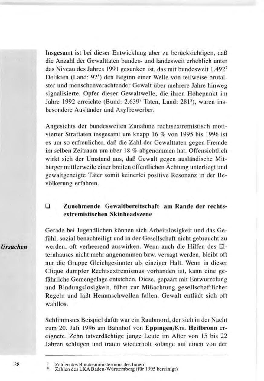 Seite 28 des Verfassungsschutzbericht 1996 Baden-Württemberg