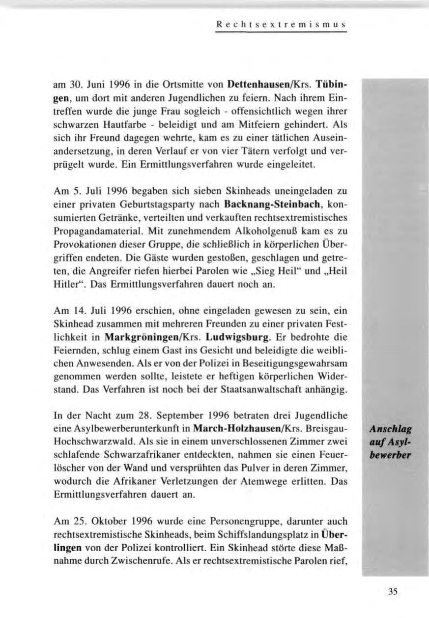 Seite 35 des Verfassungsschutzbericht 1996 Baden-Württemberg