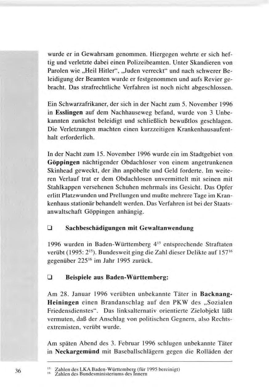 Seite 36 des Verfassungsschutzbericht 1996 Baden-Württemberg