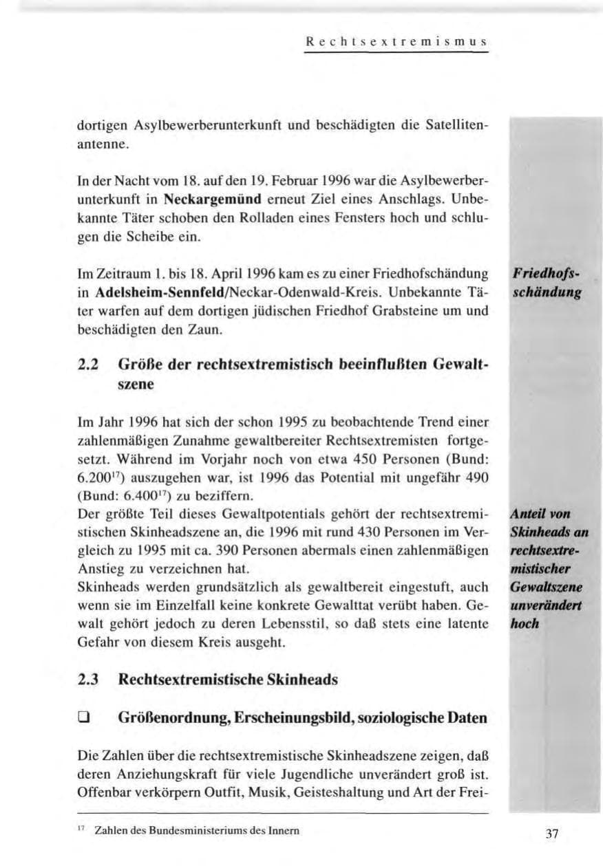 Seite 37 des Verfassungsschutzbericht 1996 Baden-Württemberg