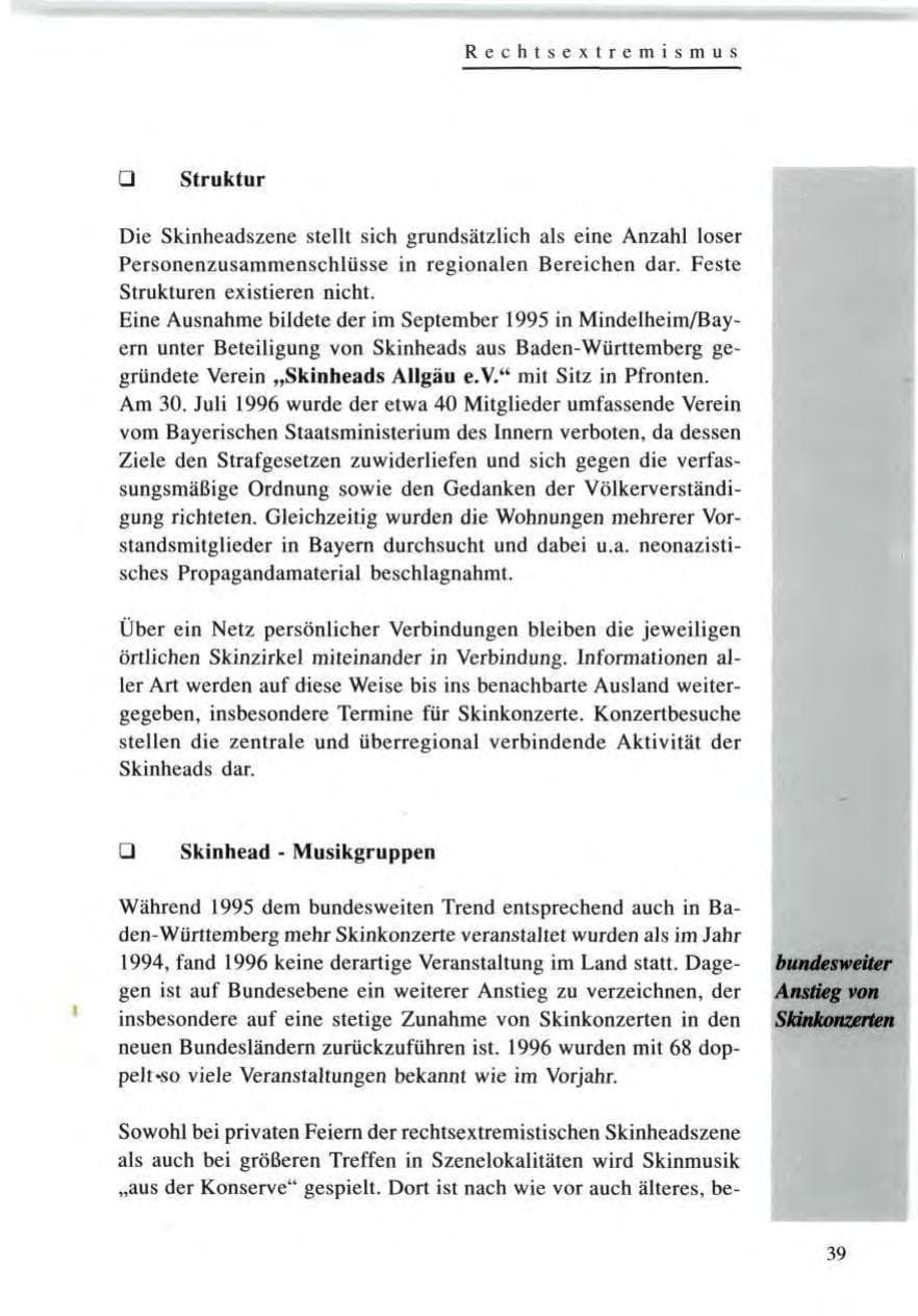 Seite 39 des Verfassungsschutzbericht 1996 Baden-Württemberg