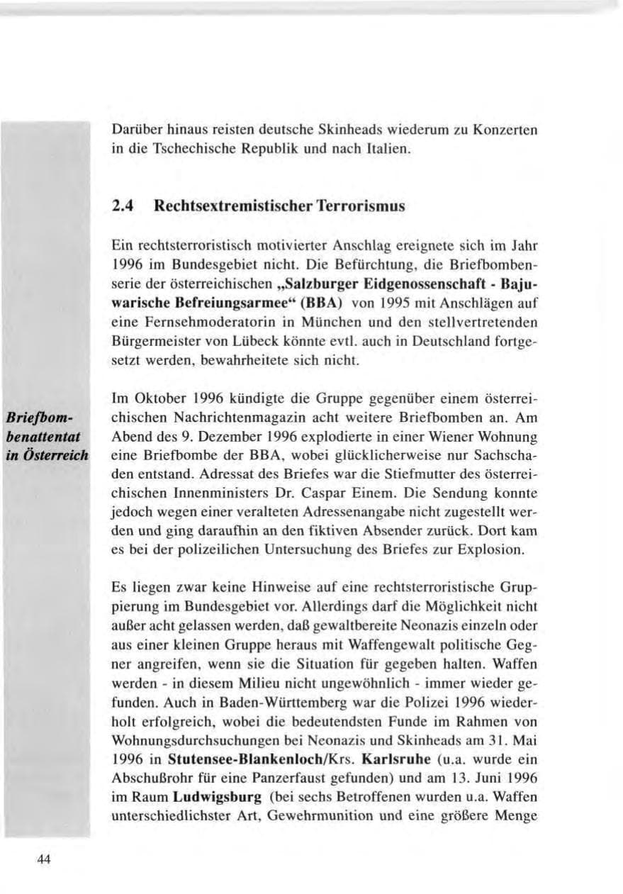 Seite 44 des Verfassungsschutzbericht 1996 Baden-Württemberg
