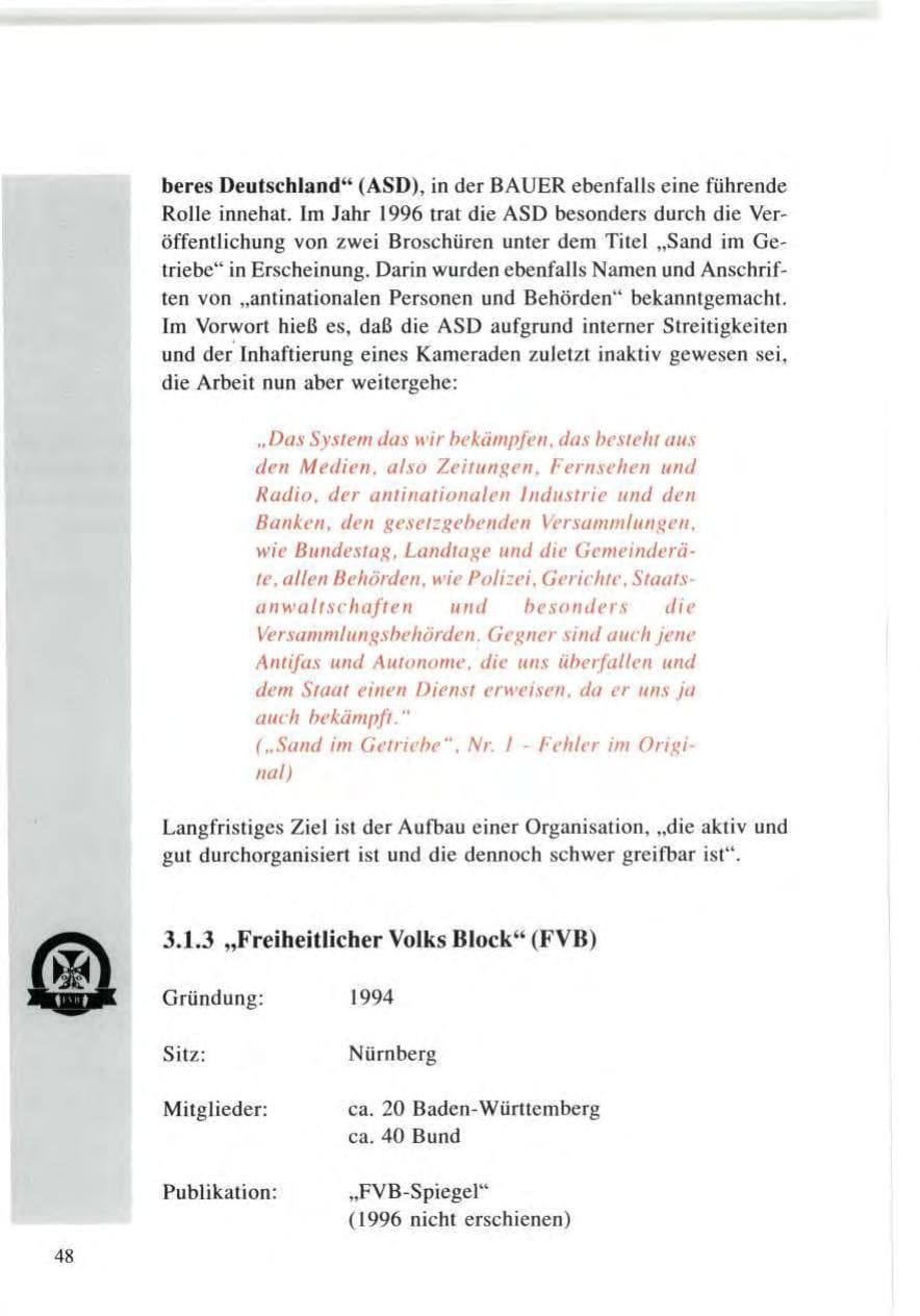 Seite 48 des Verfassungsschutzbericht 1996 Baden-Württemberg