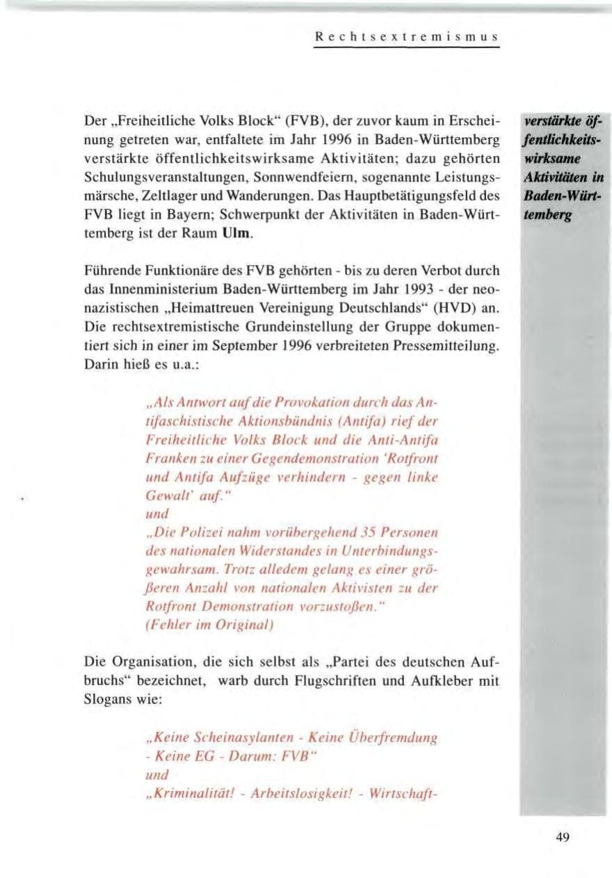 Seite 49 des Verfassungsschutzbericht 1996 Baden-Württemberg