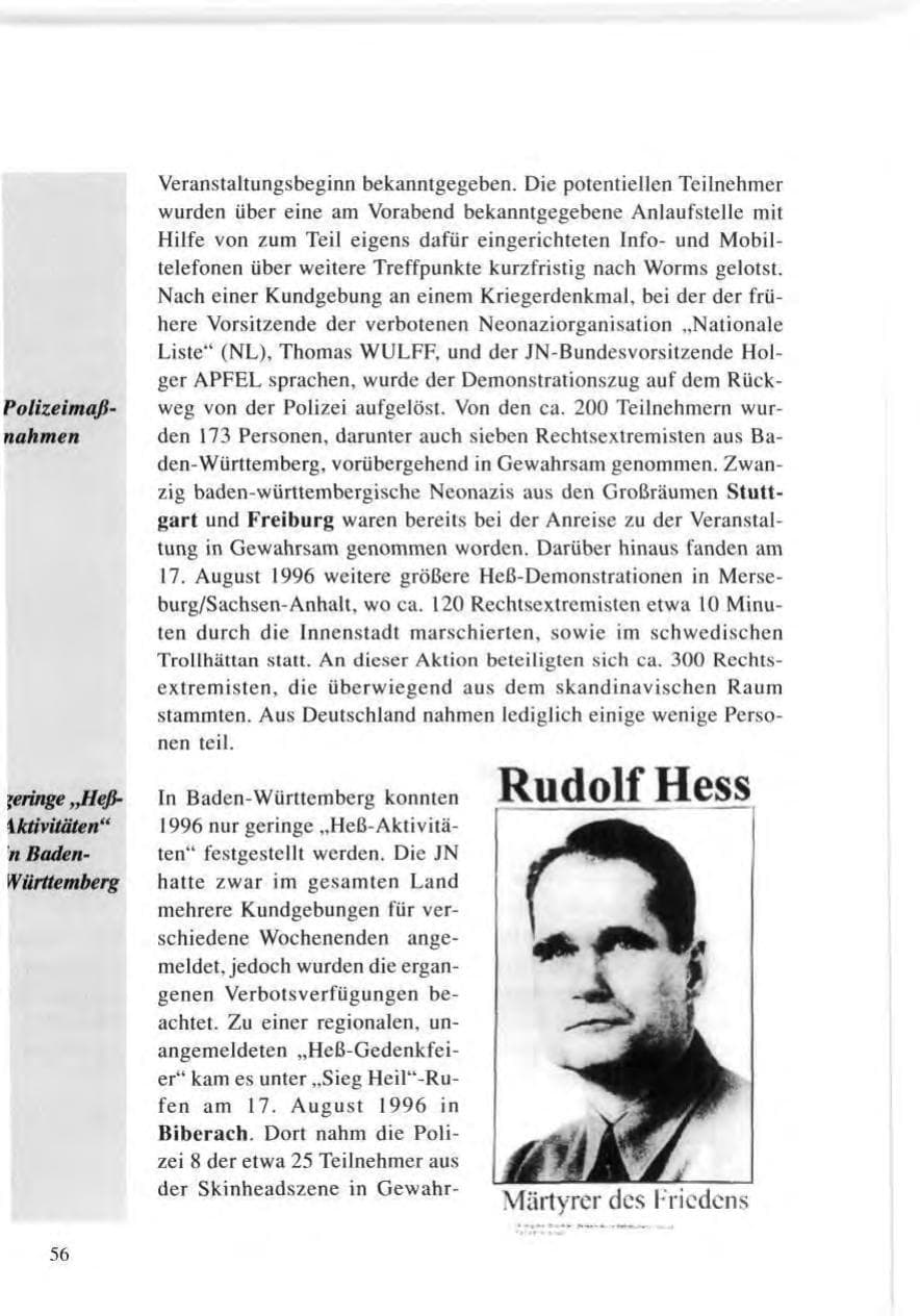 Seite 56 des Verfassungsschutzbericht 1996 Baden-Württemberg
