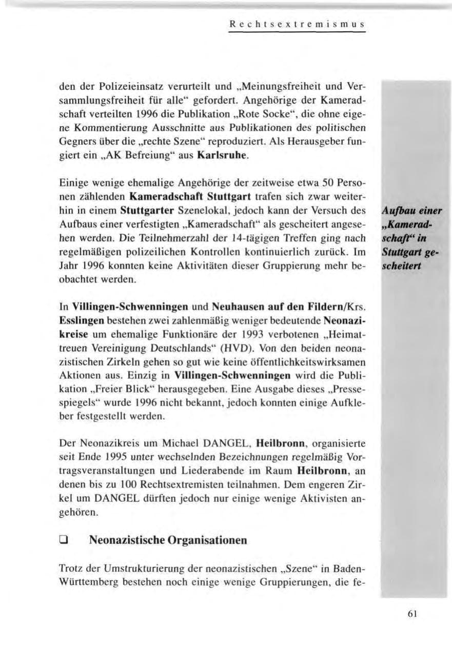 Seite 61 des Verfassungsschutzbericht 1996 Baden-Württemberg