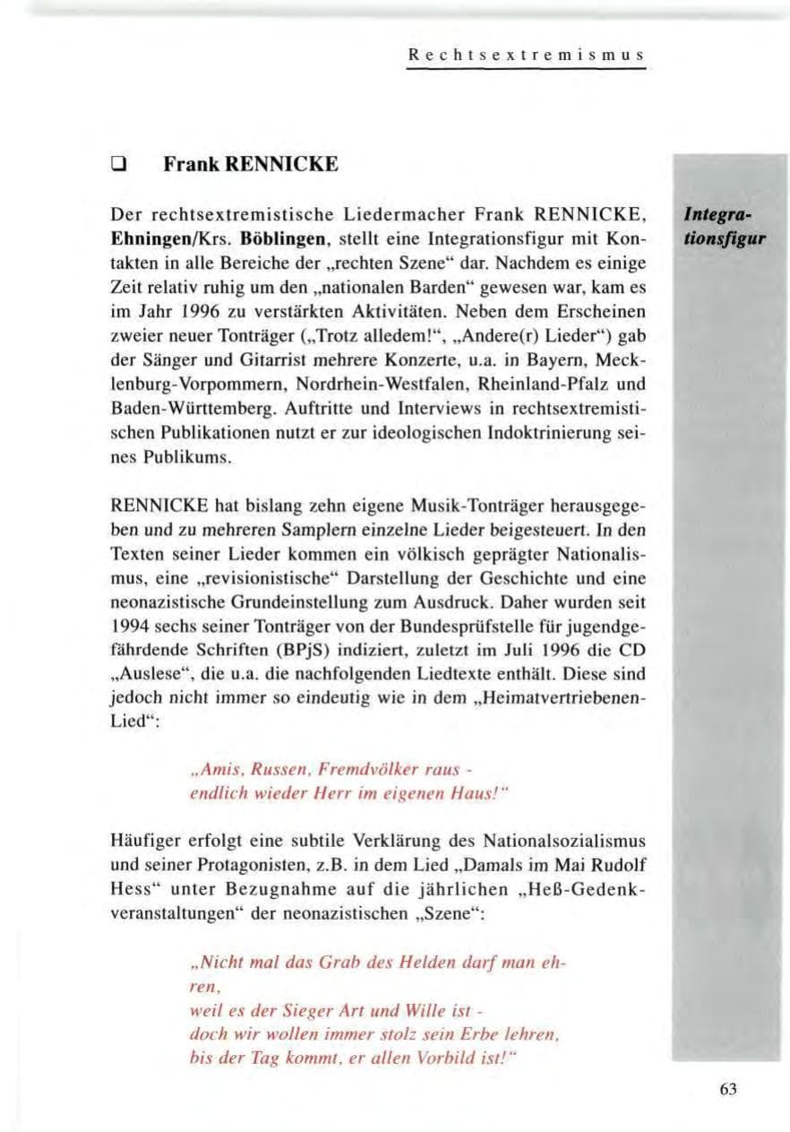 Seite 63 des Verfassungsschutzbericht 1996 Baden-Württemberg