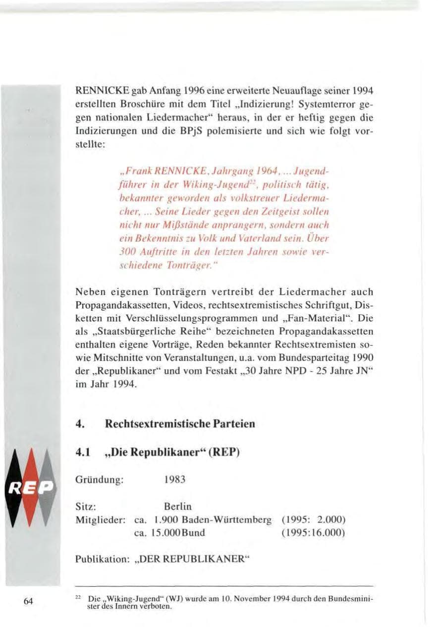 Seite 64 des Verfassungsschutzbericht 1996 Baden-Württemberg