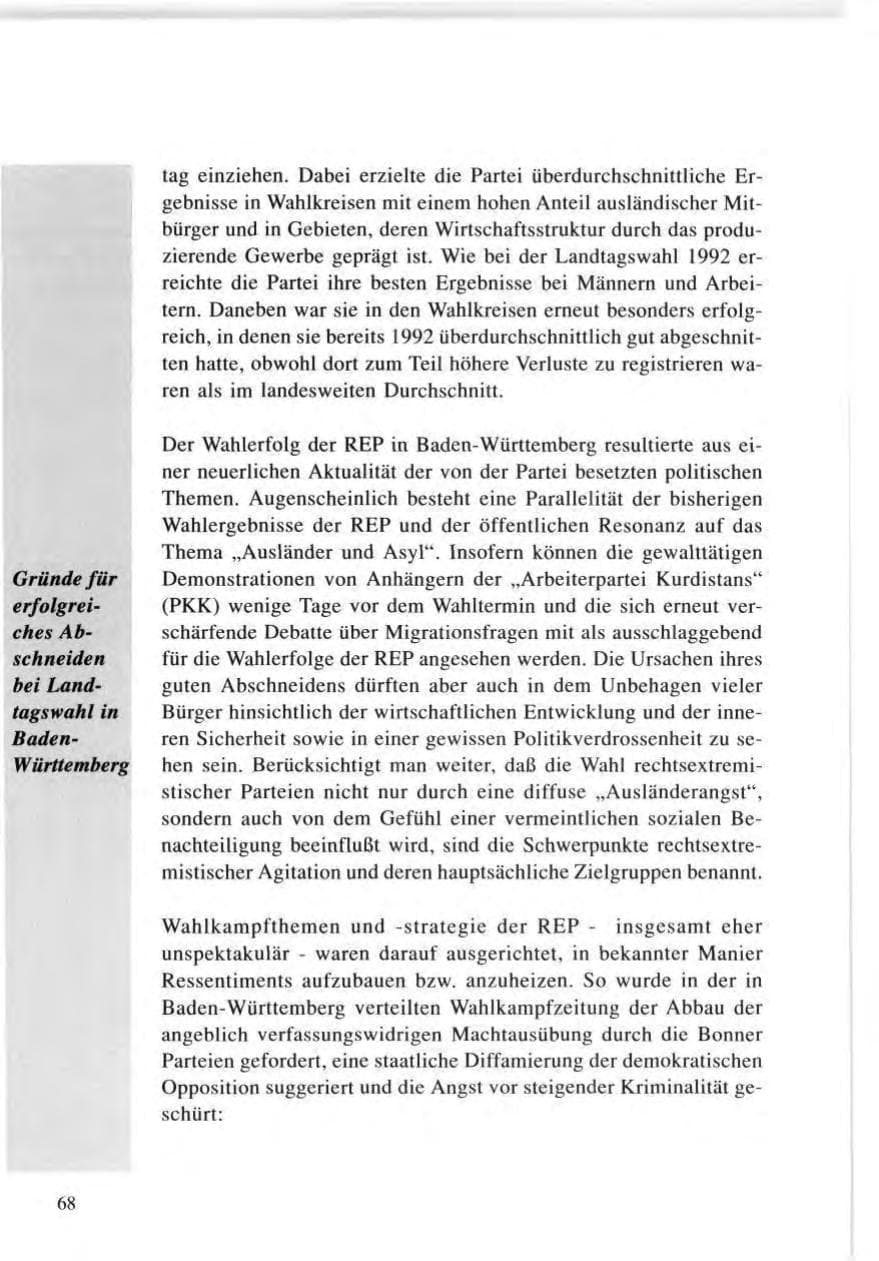 Seite 68 des Verfassungsschutzbericht 1996 Baden-Württemberg
